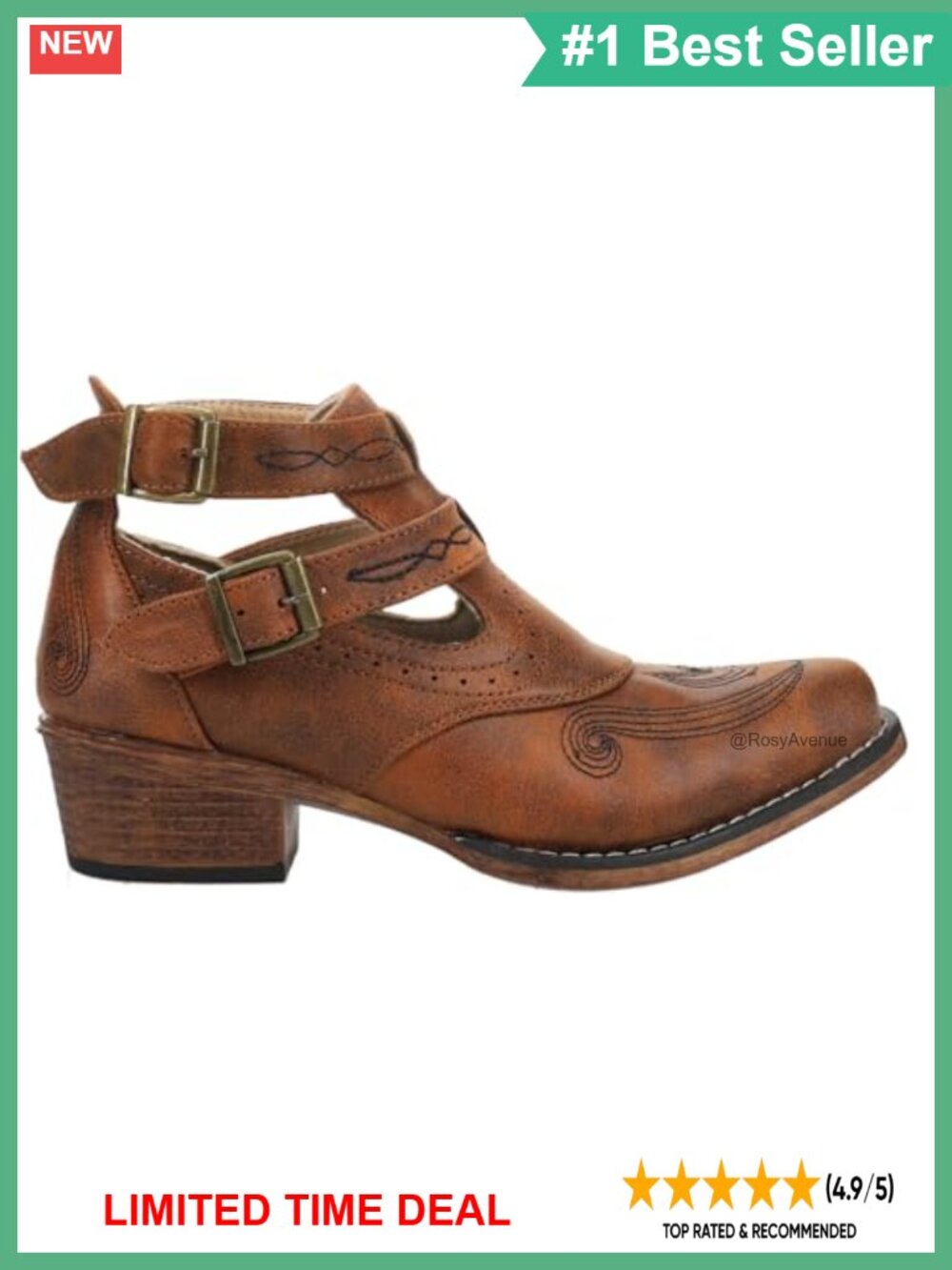 Faux Leather Snip Toe Western Ankle Boots Embroidery Harness Casual